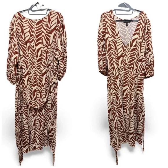 Eloquii Brown and Cream Linen Zebra Print Midi Dress Size 24 - Picture 2 of 8